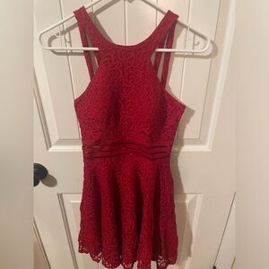 Red Lace Halter Mini Dress